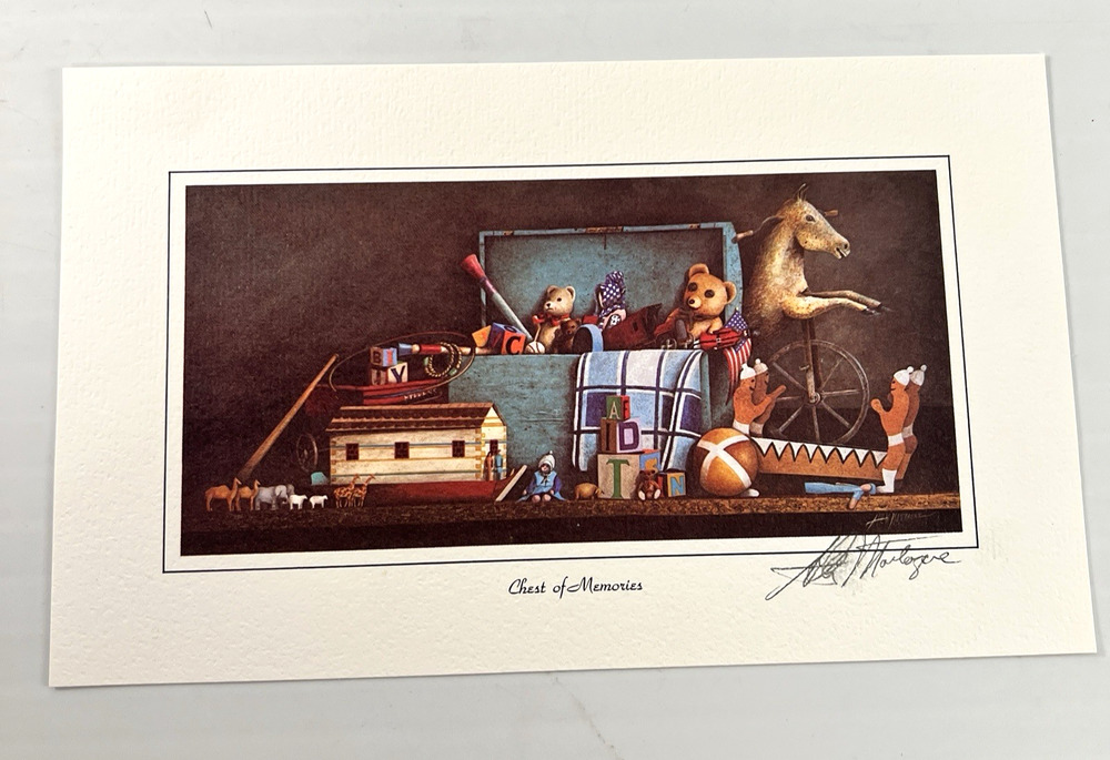 "Chest Of Memories" Allen Montague Signed Art Print 8 x 5 Vintage Toys Childhood
